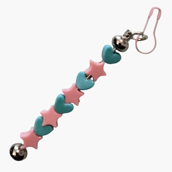 Beaded Bag Charm Zipper Pull Key Fob Pink Blue Star Heart Beads Metal Clip - Picture 1 of 4